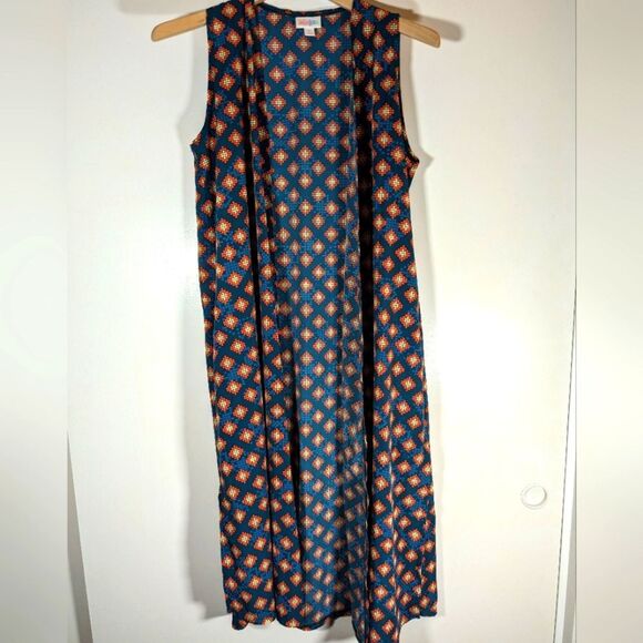LuLaRoe Joy Long Sleeveless Vest Multi Color Geometric Size S - Picture 1 of 6